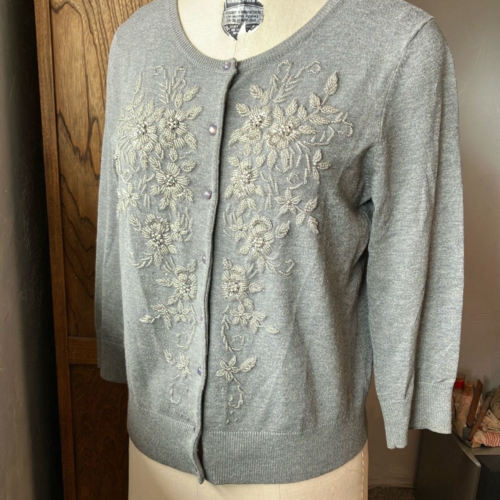 Classic Women's Beaded Button-up Sweater
